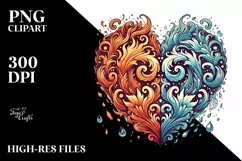 Vintage Hand Drawn Fire Ice Heart PNG Product Image 2