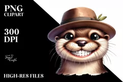 Funny Expressive Otter with Hat | Watercolor Clipart Product Image 3