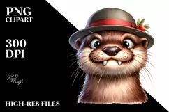 Funny Expressive Otter with Hat | Watercolor Clipart Product Image 3