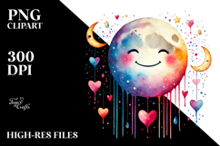 Smiling Moon with Hearts PNG Product Image 2