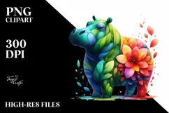 Vibrant Hippo with Flowers PNG Product Image 1