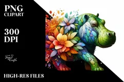 Vibrant Hippo with Flowers PNG Product Image 1