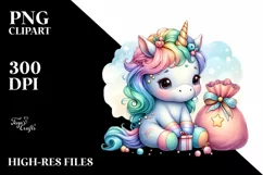 cute Unicorn with Gifts, PNG Product Image 1