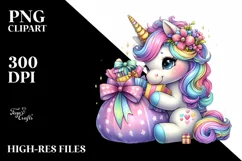 cute Unicorn with Gifts, PNG Product Image 1