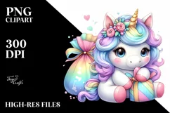 cute Unicorn with Gifts, PNG Product Image 1
