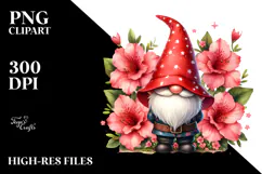 Cute Gnome with Azalea PNG Product Image 2
