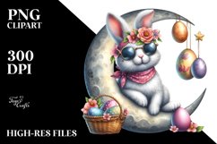 Goofy Bunny on Half Moon PNG Product Image 2
