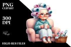 Old Lady Watercolor Character on Sofa with Hair Curlers | Product Image 2