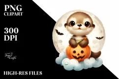 Cute Baby Otter Cloud Halloween PNG Product Image 3