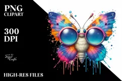 Quirky Colorful Butterfly with Sunglasses Clipart Product Image 1