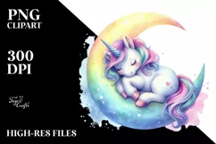 Colorful Unicorn on Moon PNG Product Image 1