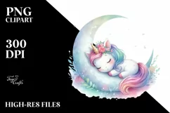 Colorful Unicorn on Moon PNG Product Image 3