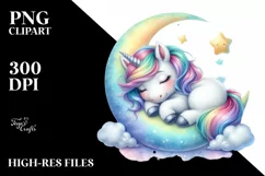 Colorful Unicorn on Moon PNG Product Image 1