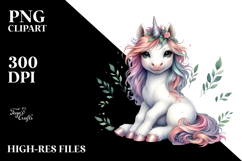 Detailed Simple Baby Unicorn Watercolor PNG Product Image 2