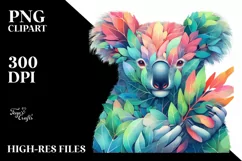 Koala with Plant Leaves PNG Product Image 1