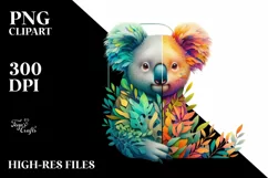 Koala with Plant Leaves PNG Product Image 1