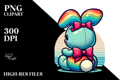Colorful Retro Bunny View from Back, Transparent PNG Product Image 2