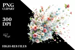 Tumbling Watercolor Flowers in Spring Wind | Clipart Product Image 1