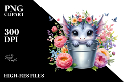Cute Baby Dragon with Flowers PNG Product Image 2