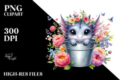 Cute Baby Dragon with Flowers PNG Product Image 2