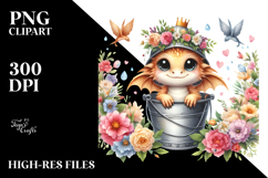 Cute Baby Dragon with Flowers PNG Product Image 2