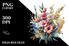 Vibrant Bouquet Gold Foil Gladiolus | Clipart Product Image 1