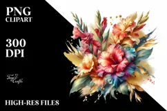 Vibrant Bouquet Gold Foil Gladiolus | Clipart Product Image 1
