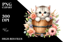 Watercolor Cute Cat with Flowers PNG Product Image 2