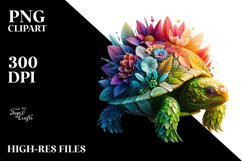 Vibrant Turtle with Flowers PNG Product Image 1