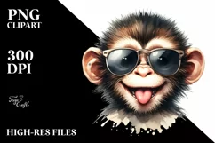 Funny Cute Monkey Sunglasses Tongue | Clipart Product Image 3