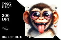 Funny Cute Monkey Sunglasses Tongue | Clipart Product Image 1
