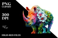 Vibrant Rhino with 3D Flowers PNG Product Image 1
