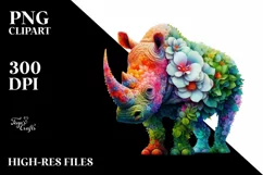 Vibrant Rhino with 3D Flowers PNG Product Image 1