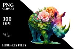 Vibrant Rhino with 3D Flowers PNG Product Image 1