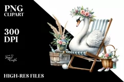 Watercolor Sitting Young Swan on Beach Chair | Sublimation Product Image 3