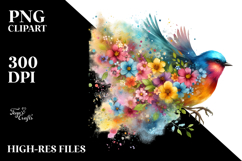 Colorful Bird with Spring Flowers PNG Product Image 2