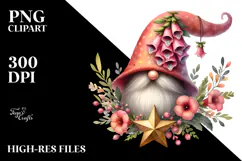 Watercolor Gnome with Foxglove Ornament, High-Res PNG Product Image 2