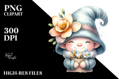 Cute Gnome with Azalea Flower on Moon PNG Product Image 2