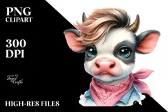 Cute Baby Cow Watercolor PNG Product Image 2
