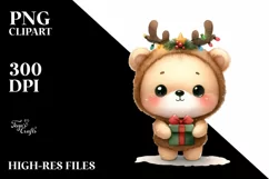 cute Watercolor Bear with Reindeer Horns Product Image 3