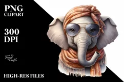 Detailed Elephant Portrait Silk Scarf Sunglasses | Clipart Product Image 3