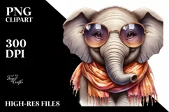 Detailed Elephant Portrait Silk Scarf Sunglasses | Clipart Product Image 1