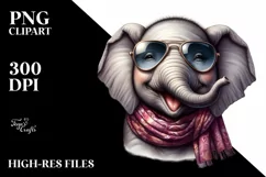Detailed Elephant Portrait Silk Scarf Sunglasses | Clipart Product Image 3