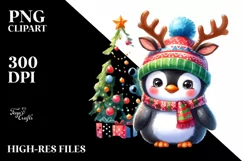 Expressive Baby Penguin PNG with Reindeer Horns Product Image 1