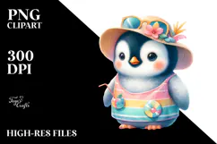 Colorful Digital Watercolor Penguin PNG Product Image 2