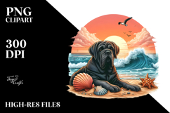 Mastiff Sitting Sand Surf Sunset |Sublimation |Clipart Product Image 2