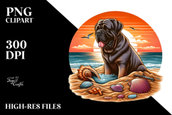 Mastiff Sitting Sand Surf Sunset |Sublimation |Clipart Product Image 2