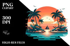 Retro Tropical Island Sunset, Transparent PNG Product Image 2