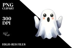 Funny Halloween Ghost | Watercolor Clipart Product Image 1