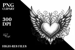 Vintage Heart with Wings PNG Product Image 2